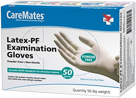 Latex Medical Exam Gloves, Powder Free, Extra Strong 5 Mil Thick, Superior Medical Grade, Exceeds ASTM Standards, First Aid, Food Safe, Comfortable Fit, Medium, 50-Count CareMates