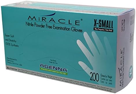 Adenna MIR160 Miracle 3.5 mil Powder-Free Nitrile Exam Gloves, Medical Grade, Blue, X-Small, Box of 200 Adenna