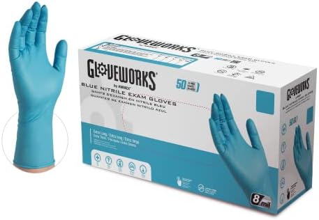 HD Medical Blue NitrileGloves - 8 mil, 12 inches Long, Latex Free, Powder Free, Textured, Disposable, Non-Sterile, Medium,GPNHD64100-BX, Box of 50 GLOVEPLUS