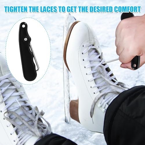 Hockey Skate Tightener, Foldable Shoe Lace Puller Anti-Slip Stainless Steel Ice Skates Lace Hook Portable Shoe Lace Tightening Tool for Lacing Up Ice Skates Boots(Black) Lasuroa