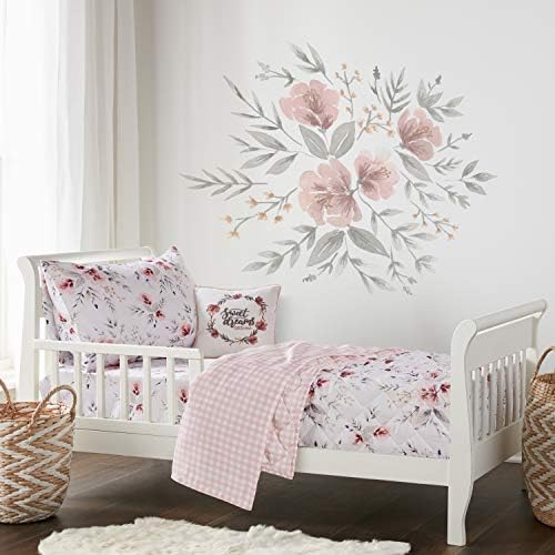 Levtex Baby - Adeline Toddler Bed Set - Blush, Pink, Grey and White - Classic Floral - 5 Piece Set Includes Reversible Quilt, Fitted Sheet, Flat Sheet, Pillow Case, Decorative Pilow Levtex Baby