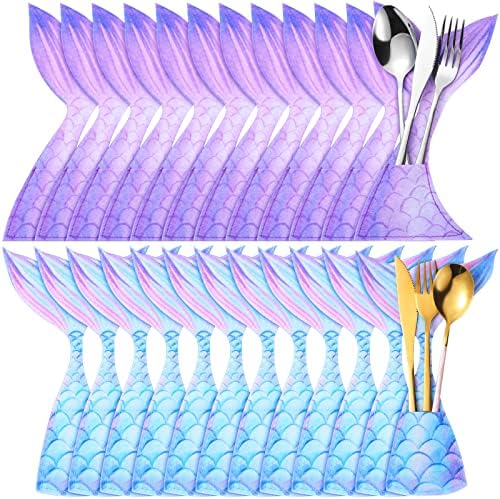 24 стаканчика для столовых приборов в виде хвоста русалки, 10 x 24 см, фетровый комплект для праздника Yaomiao