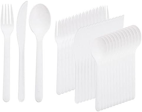 Supernal 180pcs Plastic Silverware Heavy Duty,Reusable Plastic Silverware, Plastic Forks and Spoons,Beige Wheat Straw Silverware,Dishwasher Safe, Beige Color Suit for Party, Birthday, Wedding Supernal