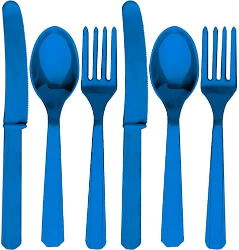 Assorted Bright Royal Blue Plastic Cutlery (Pack of 24) - Elegant, Durable & Disposable Party Supplies for Every Occasion Amscan