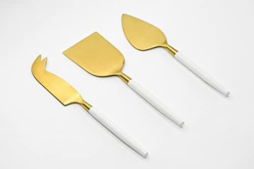 Gold Cheese Knives Set, 3 Piece, Stainless Steel (Gold/White) Generic