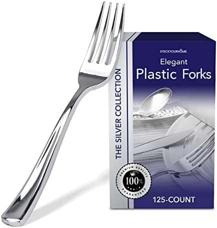 Stock Your Home 125 Disposable Heavy Duty Plastic Forks, Fancy Plastic Silverware Looks Like Real Cutlery - Utensils Perfect for Catering Events, Restaurants, Parties and Weddings (Gold) Stock Your Home