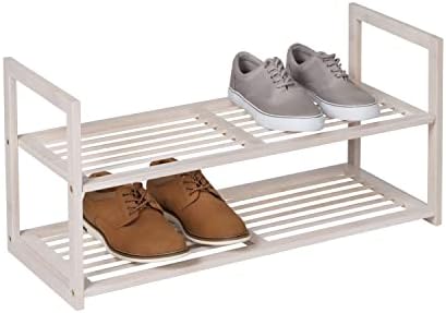 Honey-Can-Do 2-Tier Stackable Bamboo Shoe Rack, White Wash SHO-09701 White Wash, 40 lbs Honey-Can-Do