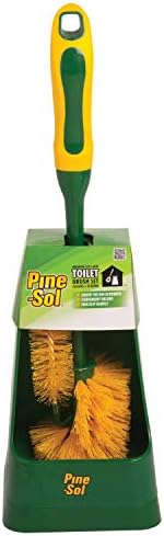 Pine-Sol Toilet Bowl Cleaner Brush with Holder | Heavy Duty Cleaning Wand with Under The Rim Scrubber, Non-Slip Handle, Storage Caddy | Bathroom Supplies, Yellow, Green Pine-Sol