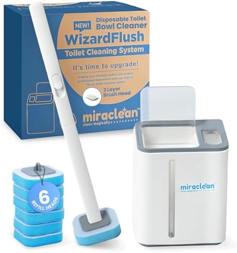 WizardFlush Toilet Brush - Disposable Toilet Bowl-Cleaner for Bathroom - Scrub Brush for Toilet - Space Saving for Storage - Deep Cleaning Wand - Easy to Assemble MIRACLEAN