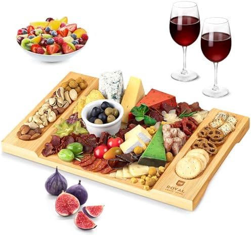 ROYAL CRAFT WOOD Bamboo Charcuterie Boards - Cheese Board Set with 2 Sauce Bowls, 4 Knives - Unique Charcuterie Board & Serving Tray - House Warming Gifts New Home Gifts Royal Craft Wood