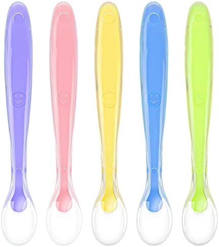 Vicloon Baby Silicone Spoons, Silicone Soft Baby Feeding Spoon Set 5 PCS, First Stage Toddler Spoons Training Spoon for Baby 4 Months, Baby Utensils Gum-Friendly BPA Free for Microwave and Dishwasher Vicloon