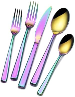 Towle Living Dream Rainbow 20-Piece Flatware Set - Stainless Steel Flatware for Dining, Colorful Silverware Collection, Modern Cutlery Set, Rainbow Finish Tableware, Durable Flatware for Everyday Use Towle Living