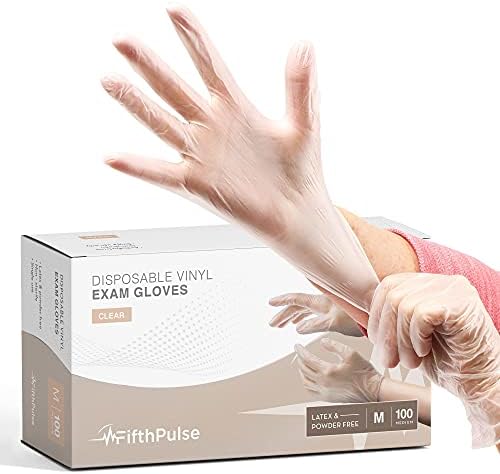 Clear Vinyl Disposable Gloves Medium 100 Pack - Latex Free, Powder Free Medical Exam Gloves - Surgical, Home, Cleaning, and Food Gloves - 3 Mil Thickness FifthPulse