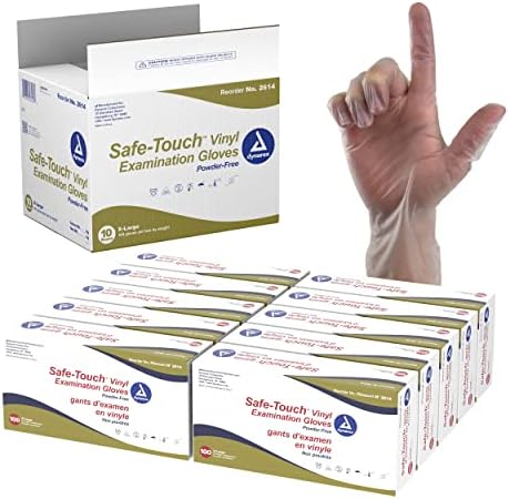 Dynarex Safe-Touch Vinyl Disposable Exam Gloves, Powder-Free, Food Safety and Compliance, Ambidextrous, Clear, X-Large, 1 Case, 10 Boxes of 100 Gloves Dynarex