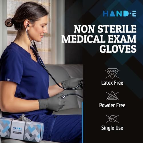 Hand-E Touch Disposable Grey Nitrile Gloves 100 Count, Latex Free Medical Gloves Hand-E Touch