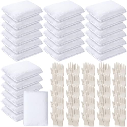 24 Set Wood Stain Applicators and Disposable Latex Gloves Microfiber Stain Sponge Pads for Wood Stain and Oil Based Finishes (Gray) Ziliny