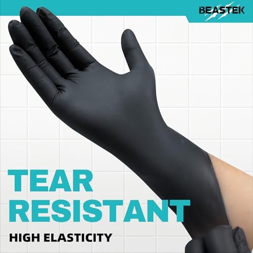 Black Nitrile Exam Gloves, 4.0 Mil, 100 Pcs Disposable Gloves Powder-Free Latex-Free for Medical, Cooking, Food-Safe Beastek