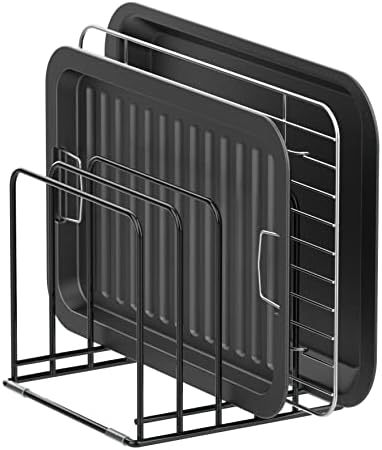 Kitchen Cabinet Organizer, Steel Cookware Holder, Divided Holder with 5 Slots for Skillets Baking Tray and Chopping Board Rack - Baking Pan Holder Storage (1 PC) KORRTFID