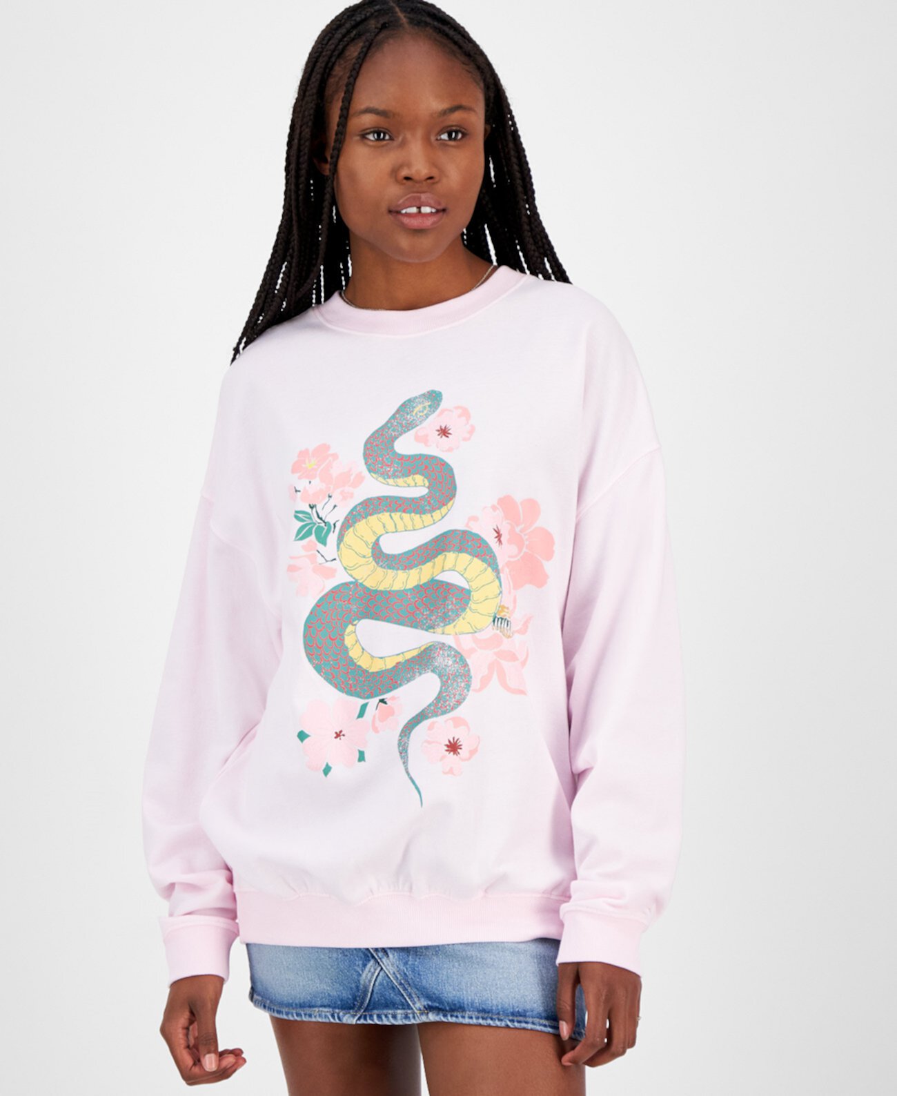 Juniors' Lunar New Year Snake Floral Print Sweatshirt Grayson Threads, The Label