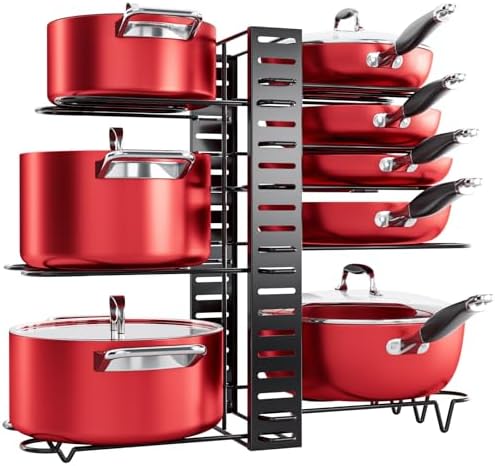 MUDEELA 8-Tier Heavy Duty Adjustable Pan Organizer Rack for Kitchen Cabinet Storage and Organization MUDEELA