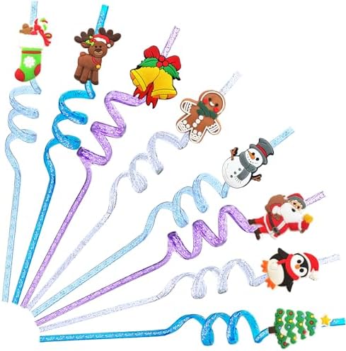 Christmas Party Favors for Kids,Christmas Party Goodie Bags, Christmas School Party Favors for Kids, Snowman Santa Claus Christmas Tree Reindeer Fun Plastic Drinking Straws for Xmas CHSLtmxq