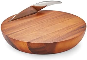 nambe Harmony Cheese Board with Knife | Made of Acacia Wood and Stainless Steel | 12 Inch Serving Set | Charcuterie and Butter Board | Serving Platter Hostess Gift in Box | Designed by Wei Young Nambe