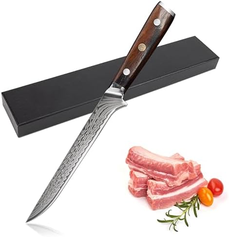 RedCall Boning & Fillet Knife,Ultra Sharp Japanese Boning Knife,Damascus Steel Butchers Knife,Full Tang & Ergonomic Handle Ideal Gift RedCall