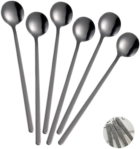 8 Pcs Long Spoons Stainless Steel Espresso Spoons, Mirror Polished Stirring Coffee Spoons, Small Round Dessert Spoon for Home Coffee Bar (Black, 6.7 inch) TWBNAD