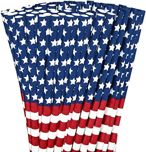 AnyDesign 200Pcs Patriotic Paper Straws American Flag Printed Disposable Straws 4th of July Drinking Straws for Independence Day Memorial Day Party Supplies Juice Shakes Cocktail Decoration AnyDesign