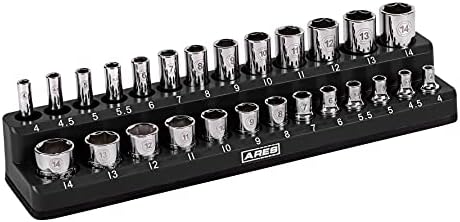 ARES 70233-26-Piece 1/4-Inch Metric Magnetic Socket Organizer - Holds 13 Standard Size and 13 Deep Size Sockets - Keeps Your Tool Box Organized Ares