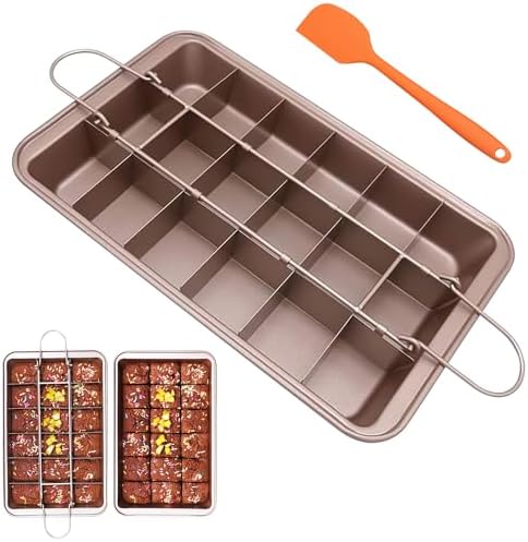 Nonstick Brownie Pan,High Carbon Steel Baking Pan,Non Stick Brownie Pans with Dividers,Makes 18 Pre-cut Brownies All at Once,for Oven Baking Iimin