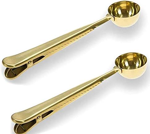 Coffee Scoop with Bag Clip, Stainless Steel Long Handled Tea Spoon Coffee Accessories and Kitchen Utensils 2pcs Set (Gold) ZOUKFOX