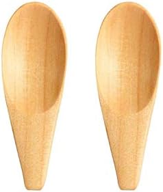 Wooden Scoop Solid Wood Condiment Spoon Mini Wood Salt Spoon with Short Handle for Tea, Coffee Bean Spoon for Milk Powder, Spice, Ice Cream, Natural Color 2pcs Aisibo