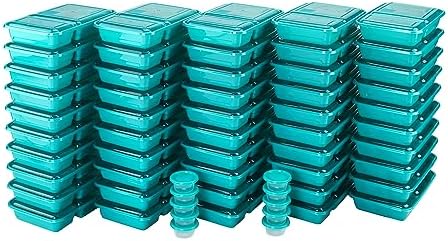 GoodCook Meal Prep 2-Compartment Reusable Food Storage Container Set with 50 Containers, Lids and Condiment Cups, Blue GoodCook