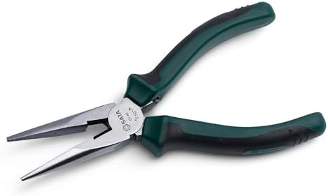 SATA 6-Inch Long Needle-Nose Side Cutting Pliers with Nickel-Chrome Steel Body and Green Anti-Slip Handles - ST70101AST Sata