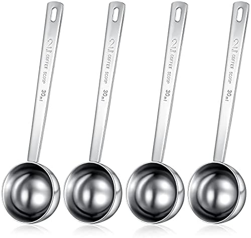 4 Pieces 2 Tablespoon Scoops with Long Handle, 30 ml Stainless Steel Measuring Spoon for Coffee Milk Fruit Powder, Loose Tea Dry, Spice Jar, Cooking Baking, and Other Dry Goods Geiserailie