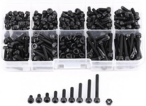 M3 12.9 Grade Alloy Steel Hex Socket Head Screws Nuts Assortment Kit, 280Pcs M3 x 4/5/6/8/10/12/16/20/25 Head Hex Socket Screw Nut Metric Machine Fastener Assortment Set Walfront