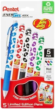 Рулинка для письма EnerGel RTX, 0.7 мм, Комплект из 5 ручек, Ограниченная серия Jelly Belly Pentel