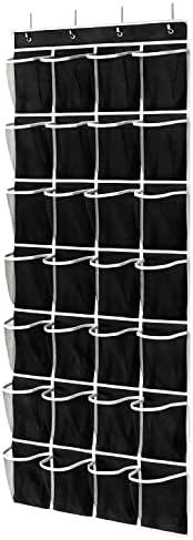 28 Pockets Over the Door Shoe Organzier, Hanging Shoe Organizer for Door Large Capacity Shoe Storage Bag with 4 Metal Hooks (Black-1Pack) SAVERHO