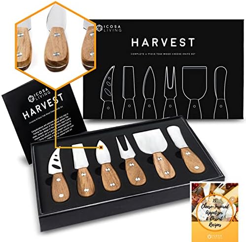 Lunar 6-Piece Cheese Knife Set - Premium Stainless Steel Cheese Knives Collection - Charcuterie Board Accessories Gift Ready w/ 15 Festive Recipes ICOSA Living