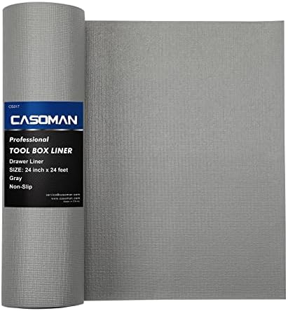 CASOMAN Professional Tool Box and Drawer Liner, Grey, Easy Cut Non-Slip Foam Rubber Toolbox Drawer Liner Mat - Adjustable Thick Cabinet Liners, 24inch (Wide) X 24feet (Long) Casoman