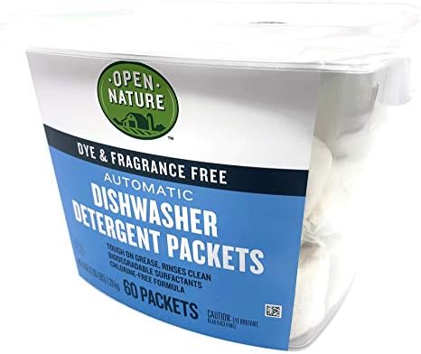 Earth Friendly Dishwasher Detergent Packets, Biodegradable, Dye & Fragrance Free (60 Packets) OPEN NATURE