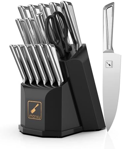 imarku Knife Set, Knife Sets for Kitchen with Block 16 PCS High Carbon Stainless Steel Kitchen Knife Set with Sharpener, Razor-Sharp Kitchen Knives, Dishwasher Safe, Valentine's Day Gifts Imarku