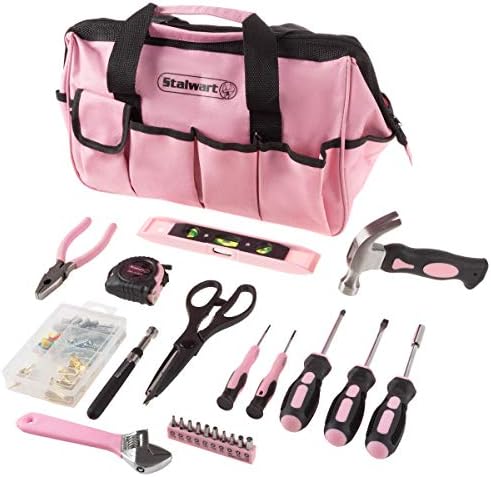 Stalwart - 75-HT4095 Tool Kit - 123 Pink Heat-Treatedpiece with Carrying Bag - Essential Steel Hand Tool & Repair Set For Apartments, Dorm, Homeowners Stalwart