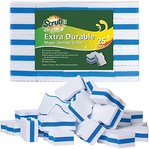 (25 Pack) Extra Durable Eraser Sponge by SCRUBIT - Kitchen, Bathroom, Floor & Wall Cleaner -Melamine Magic Cleaning Sponges - Extra Thick Erasers, Best Cleaning Supplies for The Toughest Stains & Dirt Scrubit