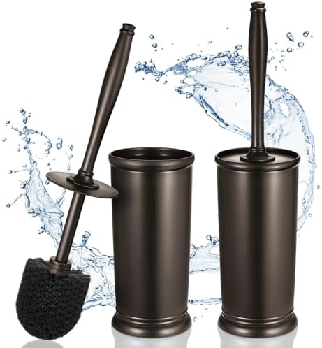 Toilet Bowl Brush Holder Set: 2 Pack Modern Deep Cleaning Bathroom Toilet Scrubber with Caddy for Rv - Rim Decorative Accessories Cleaner Brushes for Toilet - Black HAMITOR