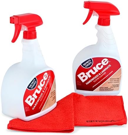 Stock Your Home Bruce Hardwood and Laminate Floor Cleaner (2 Pack) Residue Free Floor Cleaner for Mopping, Two 32 oz Spray Bottles Microfiber Cleaning Cloth Stock Your Home