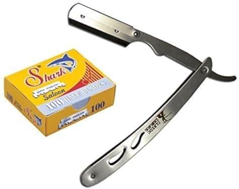 CS-102 Stainless Steel Professional Barber Straight Edge Razor with 100 Count Single Edge Razor Blades Classic Samurai