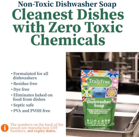 Truly Free Automatic Dishwasher Detergent Powder - Concentrated Dishwashing Detergent, Dish Soap, Hard Water Stain Remover, Kitchen Cleaning Supplies, No Harmful Ingredients - 12.5 oz (Pack of 1) Truly Free