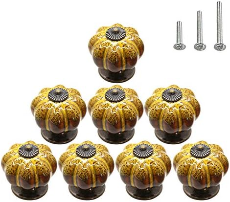 HUAMULAN 10 Pack Retro Ceramic Knobs,Vintage Dresser Kitchen Petal Cabinet Pulls Zinc Alloy Base Back Plate Cupboard Wardrobe Drawer Door Handles,Bronze+White Huamulan